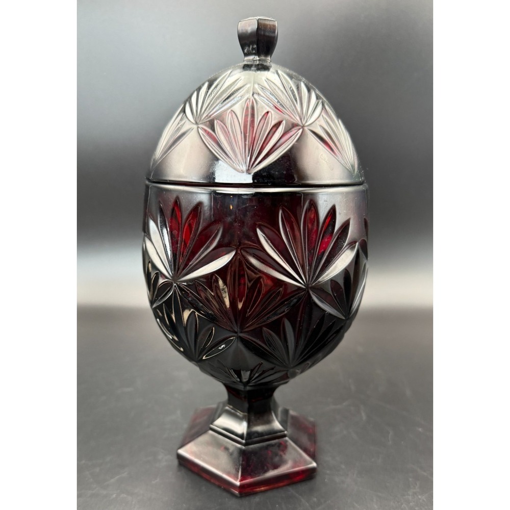 Luminarc Durand Ruby Red Pedestal Egg Candy Dish Cristal D'Arques - Manganese